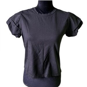 Zara Womens Black Puff Sleeve Short Sleeve Top Tee Small